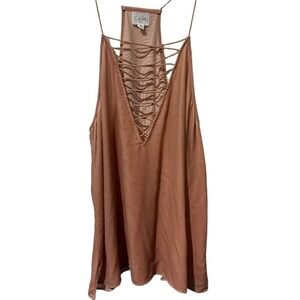 CAMI NYC Rose Gold Silk Blend Lace Up V-Neck Racerback Tank Top Medium